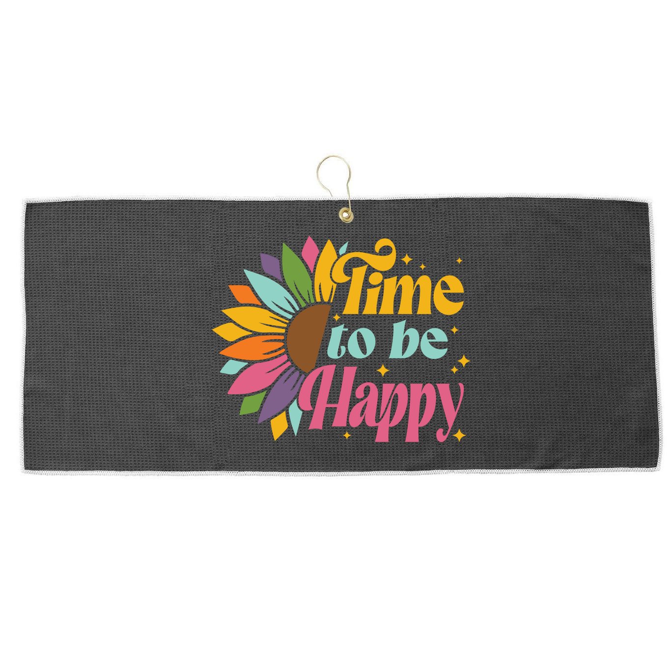 Time To Be Happy Colorful Sunflower Large Microfiber Waffle Golf Towel