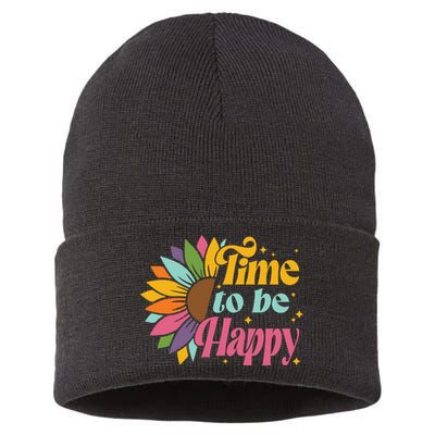Time To Be Happy Colorful Sunflower Sustainable Knit Beanie