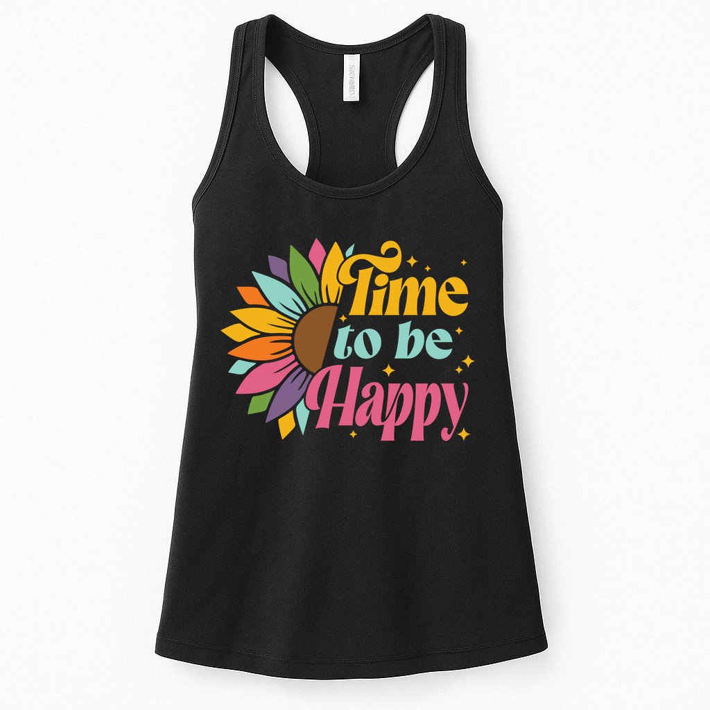 Time To Be Happy Colorful Sunflower Womens Tank Top