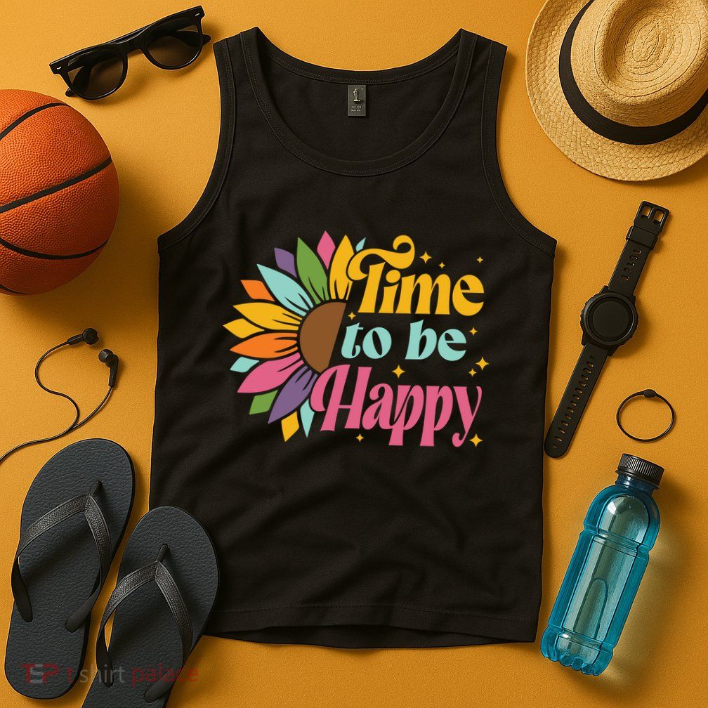 Time To Be Happy Colorful Sunflower Tank Top