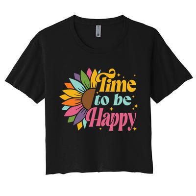 Time To Be Happy Colorful Sunflower Crop Top