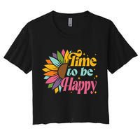 Time To Be Happy Colorful Sunflower Women's Crop Top Tee