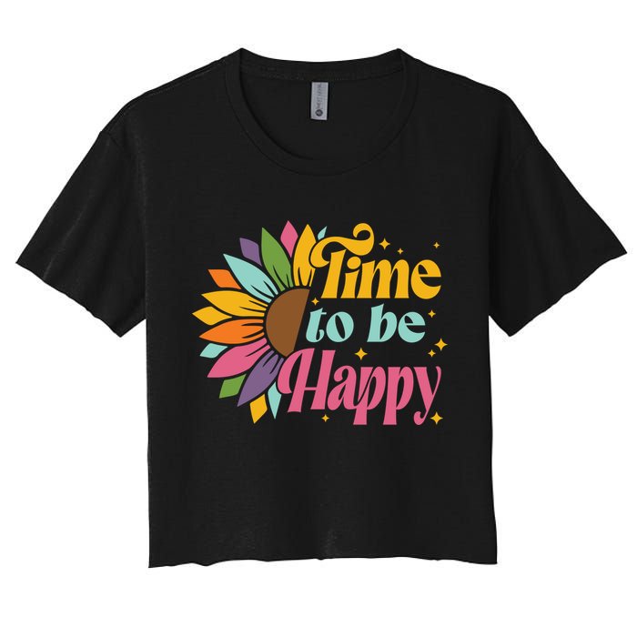 Time To Be Happy Colorful Sunflower Women's Crop Top Tee