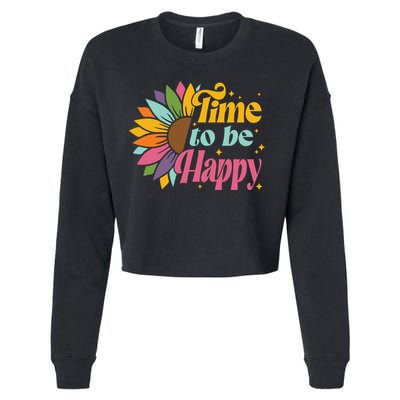Time To Be Happy Colorful Sunflower Cropped Pullover Crew