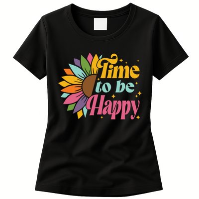 Time To Be Happy Colorful Sunflower Womens T-Shirt