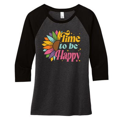 Time To Be Happy Colorful Sunflower Women's Tri-Blend 3/4-Sleeve Raglan Shirt