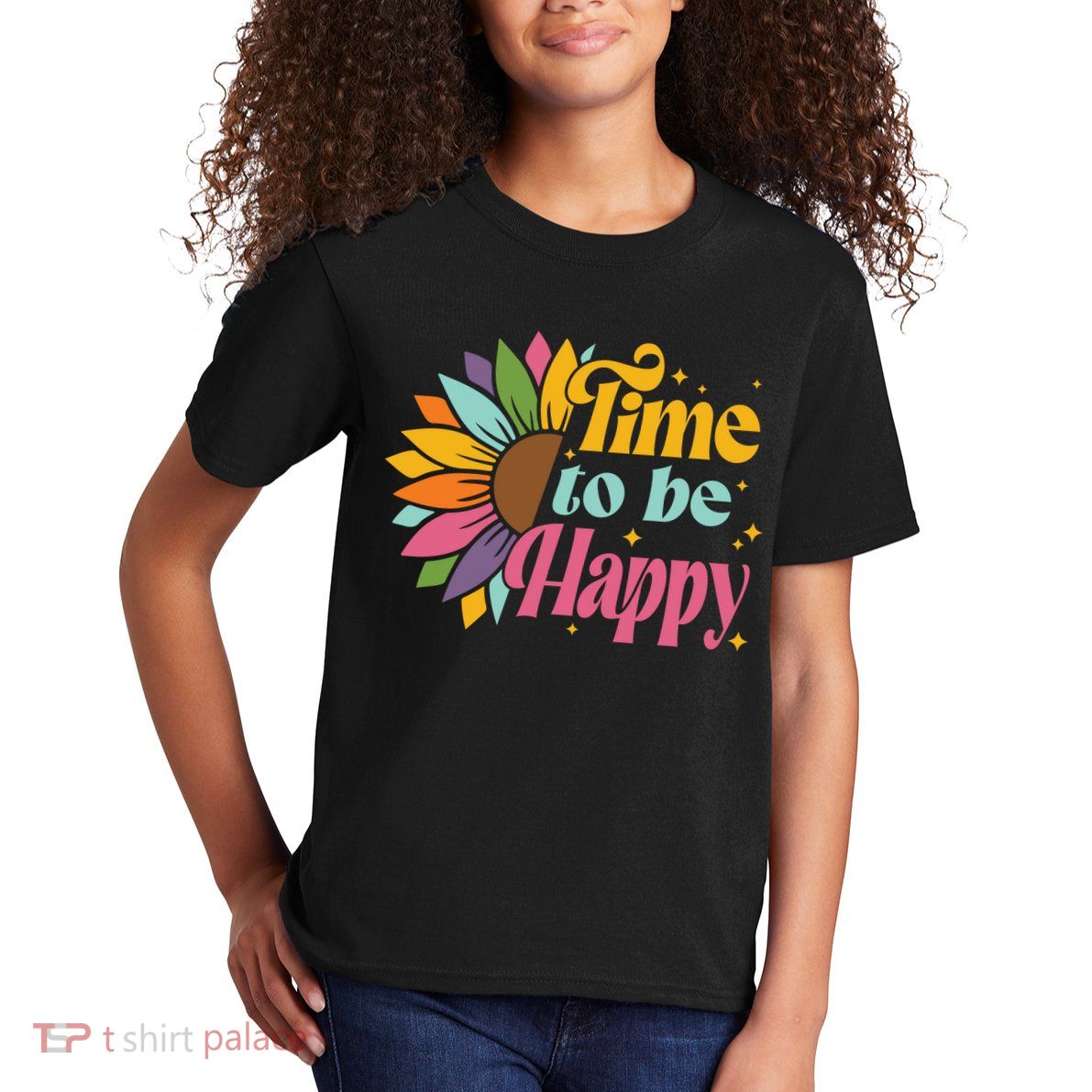 Time To Be Happy Colorful Sunflower Kids T-Shirt