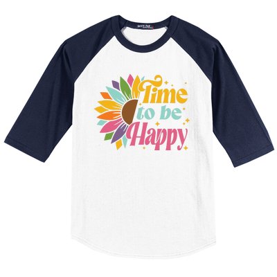 Time To Be Happy Colorful Sunflower Baseball Sleeve Shirt