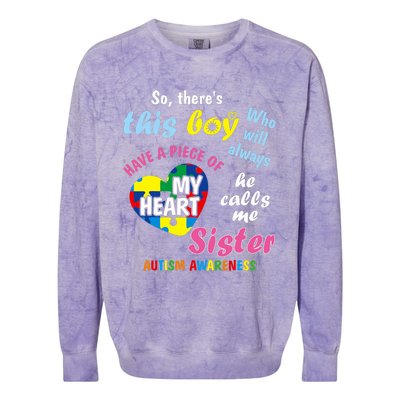 ThereS This Boy He Calls Me Sister Autism Awareness Colorblast Crewneck Sweatshirt