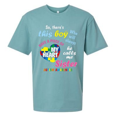 ThereS This Boy He Calls Me Sister Autism Awareness Sueded Cloud Jersey T-Shirt