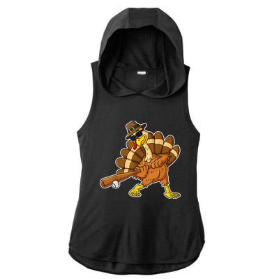 Thanksgiving Turkey Baseball Player Funny Cute Gift Ladies PosiCharge Tri-Blend Wicking Draft Hoodie Tank