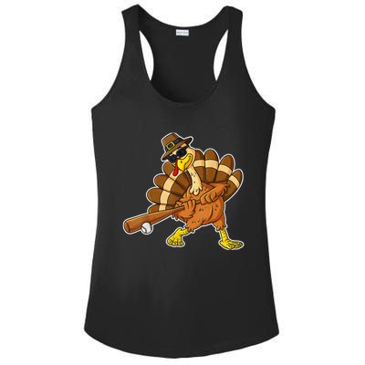 Thanksgiving Turkey Baseball Player Funny Cute Gift Ladies PosiCharge Competitor Racerback Tank