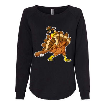 Thanksgiving Turkey Baseball Player Funny Cute Gift Womens California Wash Sweatshirt