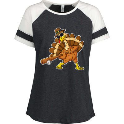 Thanksgiving Turkey Baseball Player Funny Cute Gift Enza Ladies Jersey Colorblock Tee