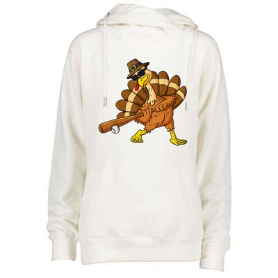 Thanksgiving Turkey Baseball Player Funny Cute Gift Womens Funnel Neck Pullover Hood