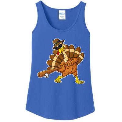 Thanksgiving Turkey Baseball Player Funny Cute Gift Ladies Essential Tank