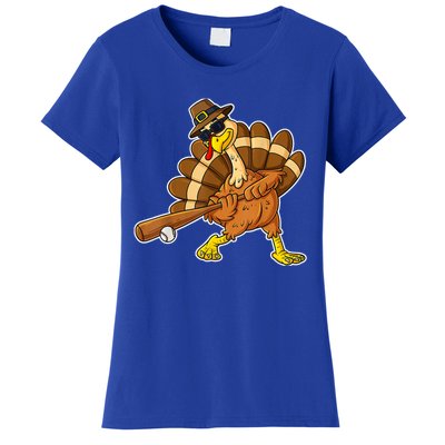 Thanksgiving Turkey Baseball Player Funny Cute Gift Women's T-Shirt