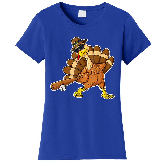 Thanksgiving Turkey Baseball Player Funny Cute Gift Women's T-Shirt