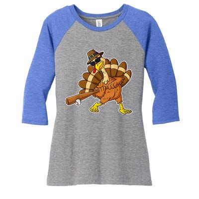 Thanksgiving Turkey Baseball Player Funny Cute Gift Women's Tri-Blend 3/4-Sleeve Raglan Shirt