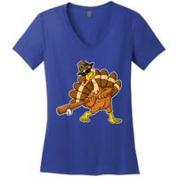 Thanksgiving Turkey Baseball Player Funny Cute Gift Women's V-Neck T-Shirt