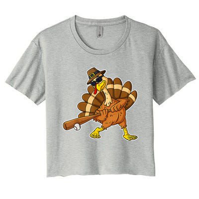 Thanksgiving Turkey Baseball Player Funny Cute Gift Women's Crop Top Tee