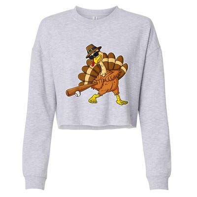 Thanksgiving Turkey Baseball Player Funny Cute Gift Cropped Pullover Crew