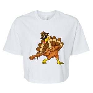 Thanksgiving Turkey Baseball Player Funny Cute Gift Bella+Canvas Jersey Crop Tee