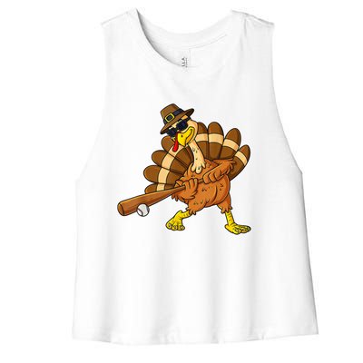 Thanksgiving Turkey Baseball Player Funny Cute Gift Women's Racerback Cropped Tank