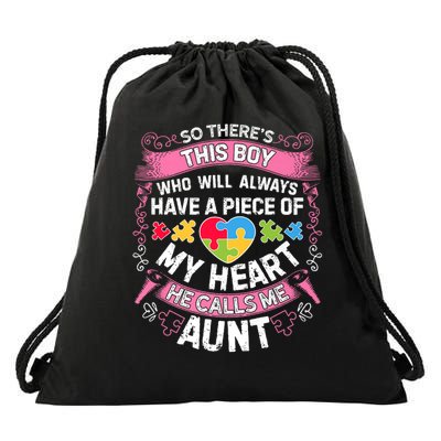 There's This Boy He Calls Me Aunt  Autism Awareness  Drawstring Bag