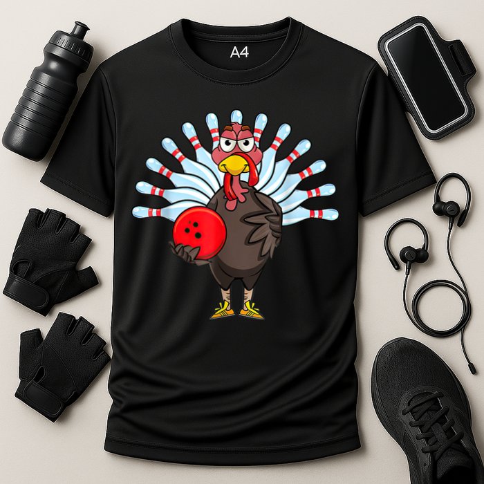 Thanksgiving Turkey Bowling Pin Matching Team Cooling Performance Crew T-Shirt