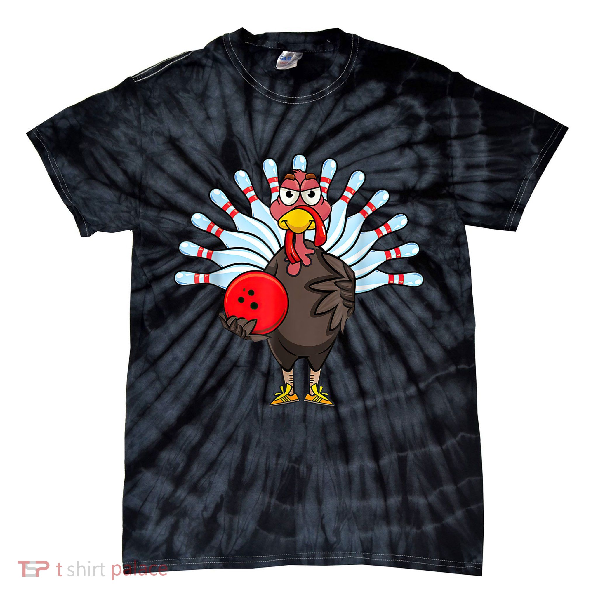 Thanksgiving Turkey Bowling Pin Matching Team Tie-Dye T-Shirt