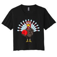 Thanksgiving Turkey Bowling Pin Matching Team Women's Crop Top Tee