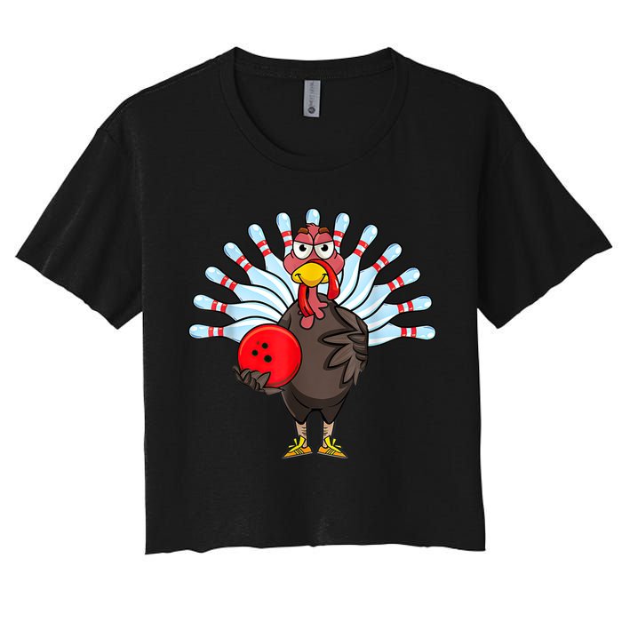 Thanksgiving Turkey Bowling Pin Matching Team Women's Crop Top Tee