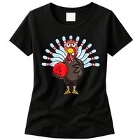 Thanksgiving Turkey Bowling Pin Matching Team Womens T-Shirt