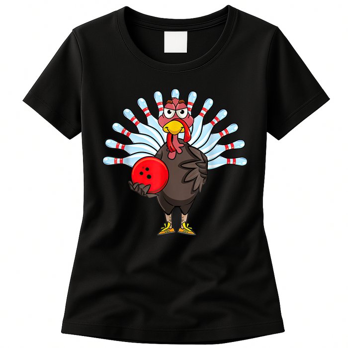 Thanksgiving Turkey Bowling Pin Matching Team Womens T-Shirt