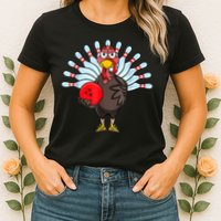 Thanksgiving Turkey Bowling Pin Matching Team Womens T-Shirt