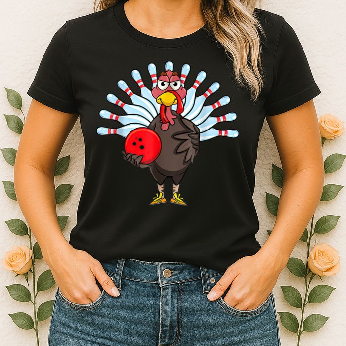 Thanksgiving Turkey Bowling Pin Matching Team Womens T-Shirt