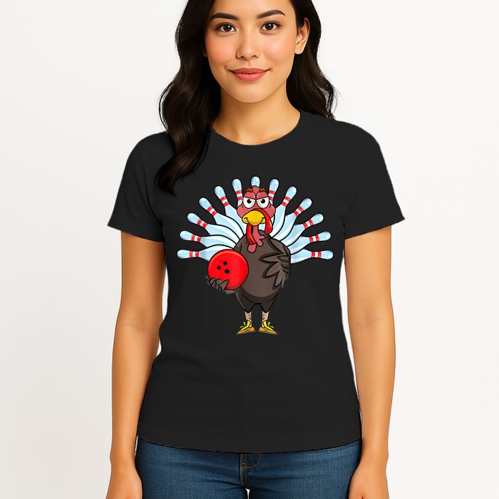 Thanksgiving Turkey Bowling Pin Matching Team Womens T-Shirt