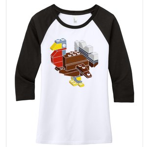 Turkey Thanksgiving Block Brick Building Master Builder Women's Tri-Blend 3/4-Sleeve Raglan Shirt