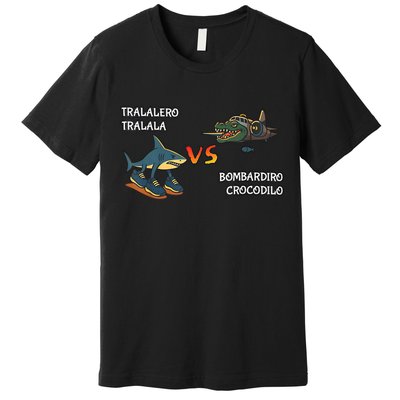Tralalero Tralala Brainrot Meme Bombardino Crocodilo Italian  Premium T-Shirt