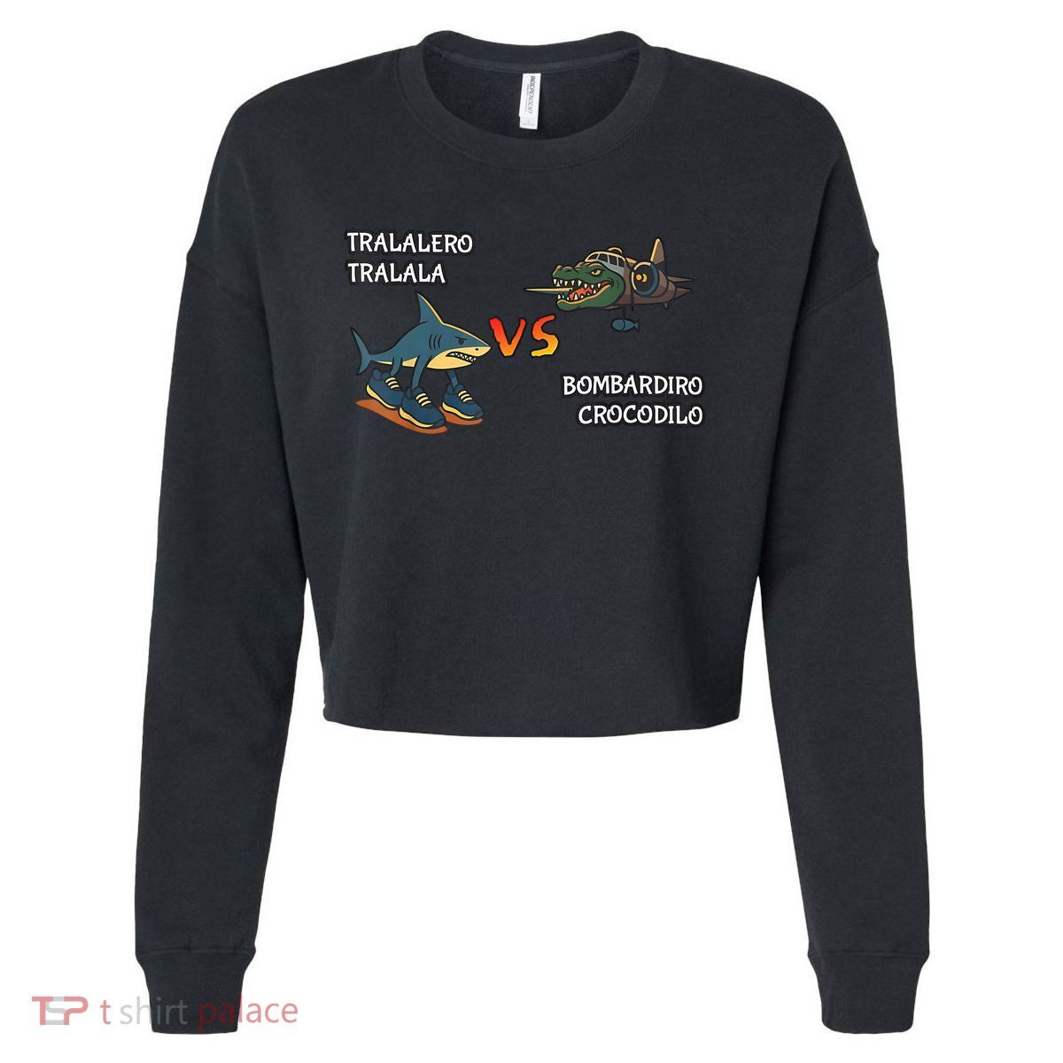 Tralalero Tralala Brainrot Meme Bombardino Crocodilo Italian  Cropped Pullover Crew