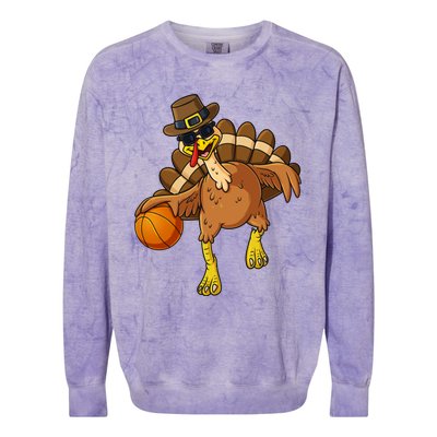 Thanksgiving Turkey Basketball Player Funny Boys Girls Gift Colorblast Crewneck Sweatshirt