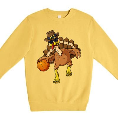 Thanksgiving Turkey Basketball Player Funny Boys Girls Gift Premium Crewneck Sweatshirt