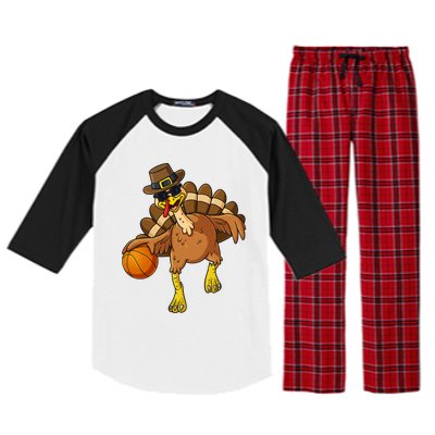 Thanksgiving Turkey Basketball Player Funny Boys Girls Gift Raglan Sleeve Pajama Set