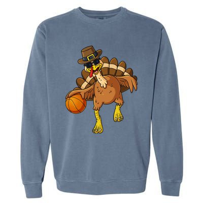 Thanksgiving Turkey Basketball Player Funny Boys Girls Gift Garment-Dyed Sweatshirt