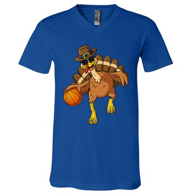 Thanksgiving Turkey Basketball Player Funny Boys Girls Gift V-Neck T-Shirt