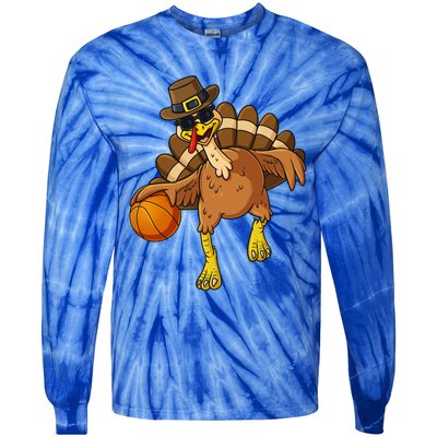 Thanksgiving Turkey Basketball Player Funny Boys Girls Gift Tie-Dye Long Sleeve Shirt