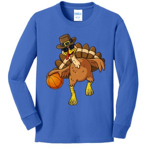 Thanksgiving Turkey Basketball Player Funny Boys Girls Gift Kids Long Sleeve Shirt