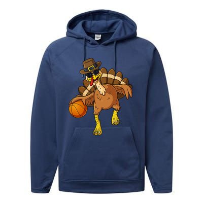 Thanksgiving Turkey Basketball Player Funny Boys Girls Gift Performance Fleece Hoodie