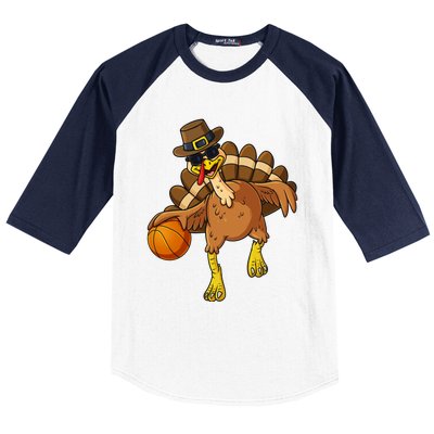 Thanksgiving Turkey Basketball Player Funny Boys Girls Gift Baseball Sleeve Shirt